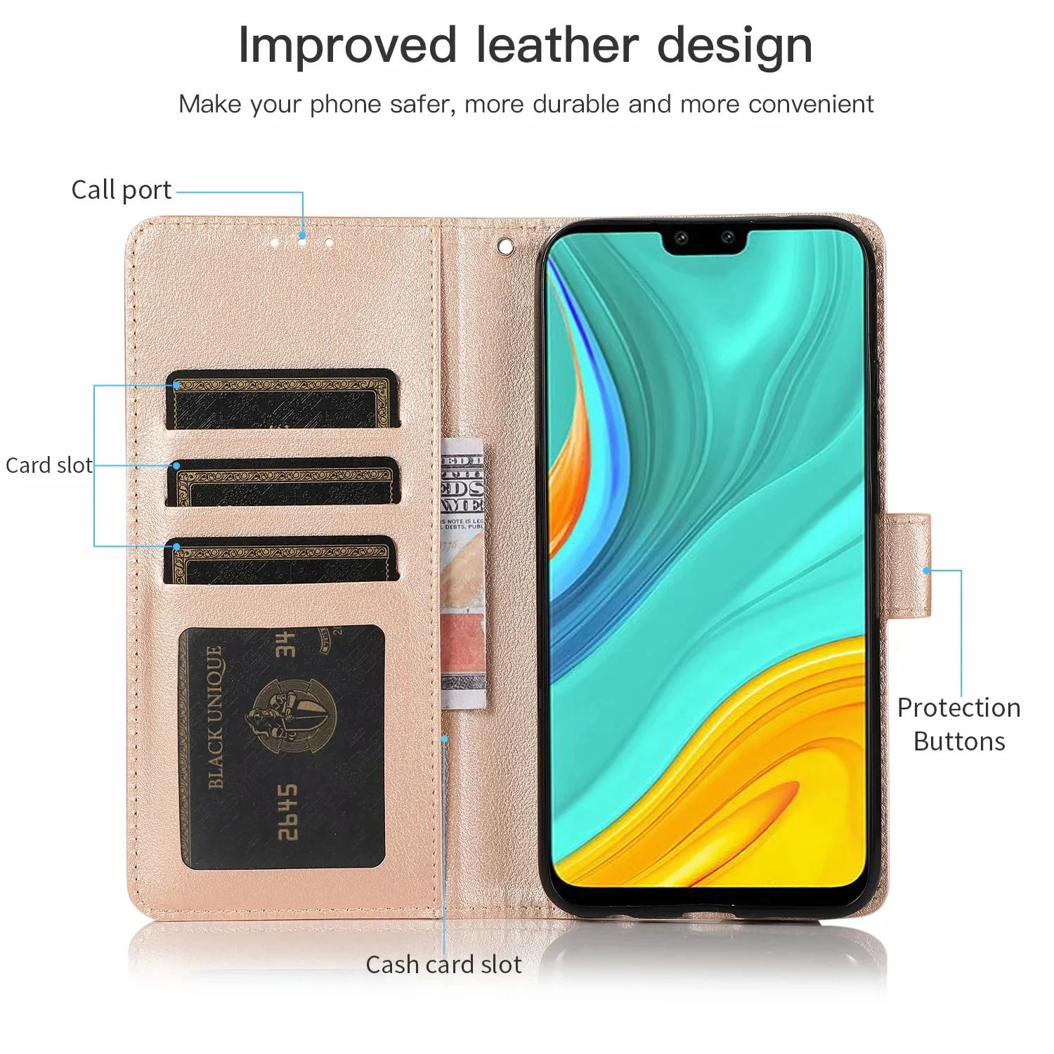 

Solid Leather Flip Case For Huawei Y8S Y7P Y6P P Smart 2020 P40 Lite Honor 9C Mate 30 Pro Photo Frame Card Slot Cover