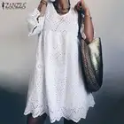 Летнее кружевное вязаное платье ZANZEA 2021, женский короткий сарафан, повседневное винтажное однотонное Хлопковое платье с коротким рукавом, женское платье