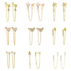 Серьги-гвоздики CRMYA с цепочкой золотого и серебряного цвета для женщин, Цветочный крест с фианитом, длинные серьги для пирсинга, кольца для ушей, ювелирные изделия, оптовая продажа