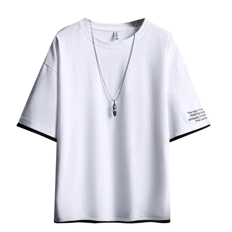 

Y166 Men Summer Short Sleeve Drop Shoulder T-Shirt Harajuku Letters Printed Solid Color Pullover Tops Casual Loose Streetwear