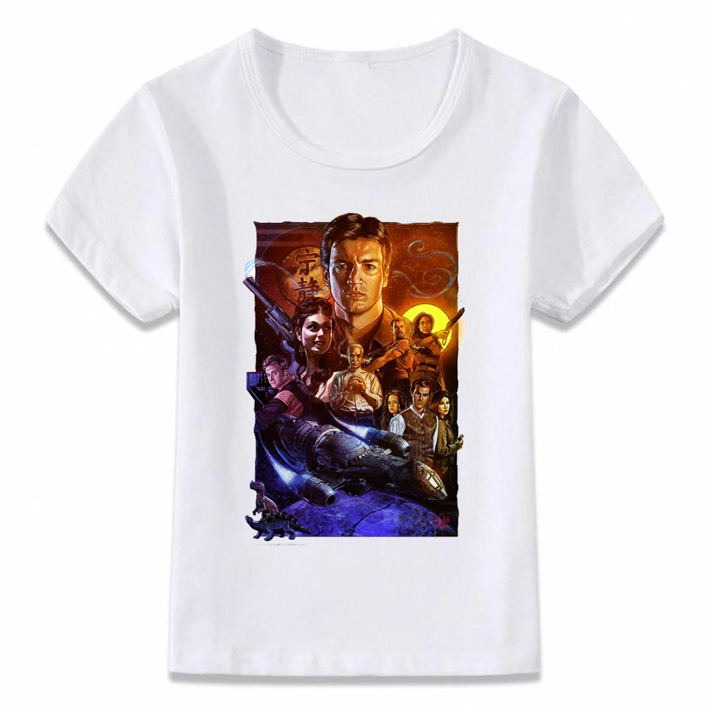 

Детская одежда, футболка для мальчиков и девочек, с изображением светлячка в Западном ковбойском стиле, Космический экипаж, рубашки для мал...