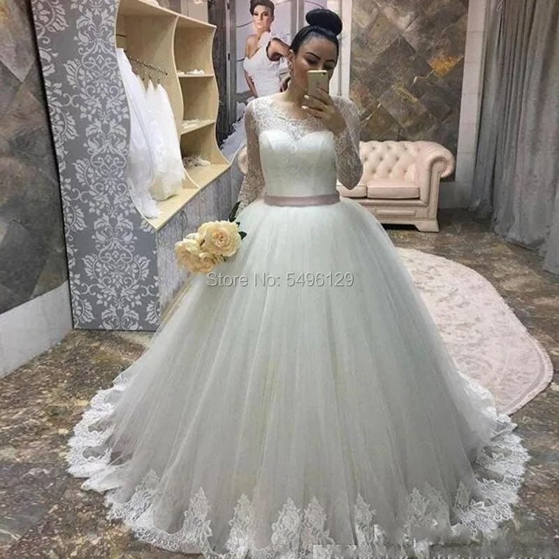 Charming Princess Wedding Dresses 2020 Lace Long Sleeve Applique Tulle ...