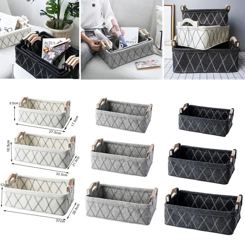 

Felt Storage Bins Baskets Sundries Basket Clothes Organizer Boxes With Wooden Handle For Home Office Dorm Storage