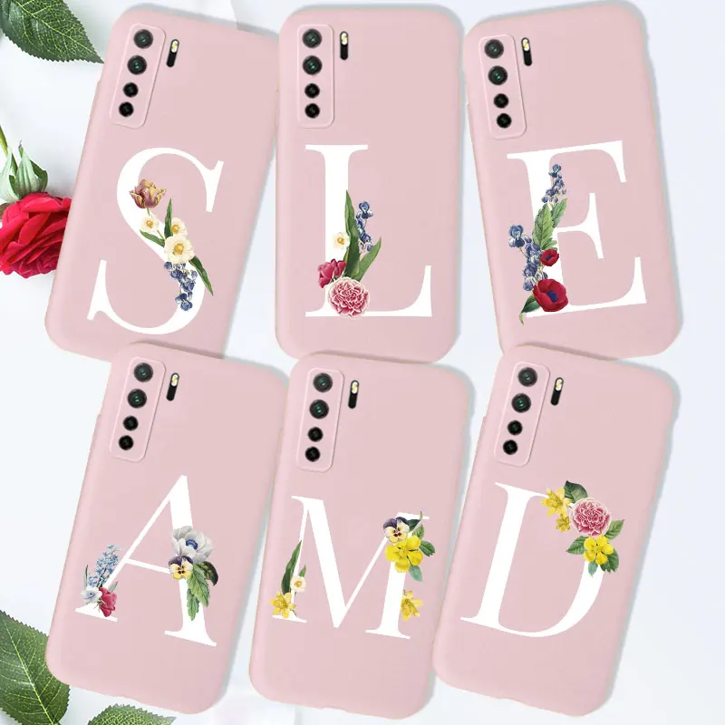 Чехол с буквами и цветами для Huawei P40 Lite E 5G 4G Honor 9A 9C 9 S 9X Pro P Smart 2019 Y8P Y5P Y7P 2020 Y9S
