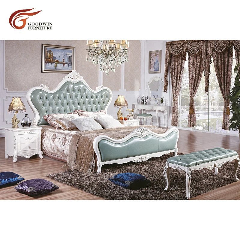 

European style blue color genuine leather for bed bedroom and leather king size bed WA580