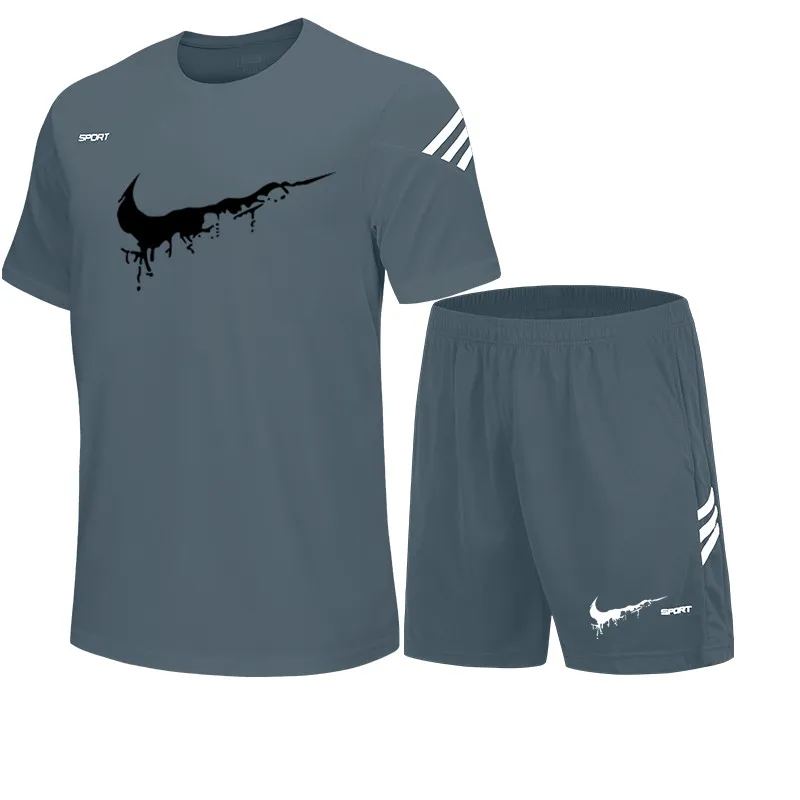 Мужской комплект спортивной одежды с надписью футболка коротким рукавом и шорты