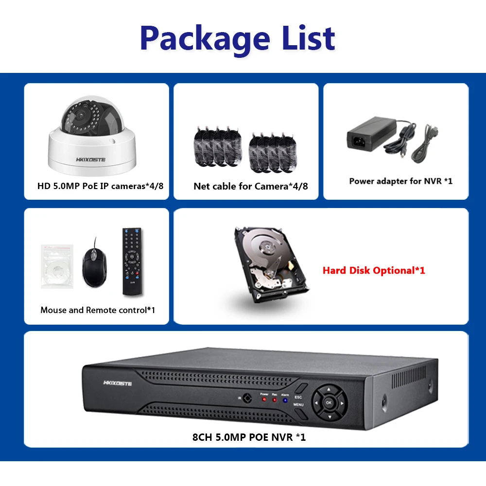 H.265 5MP POE NVR аудио в системе 8 шт. 48 в супер 2592X1944 Купольные Камеры видеонаблюдения комплект Onvif 8CH видеонаблюдения сетевое записывающее устройство в комплекте