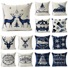 Рождественская наволочка с изображением синего лося, арт-деко, дивана, автомобильного кресла, украшение для дома, льняная наволочка, рождественский подарок, наволочка 18*18 дюймов