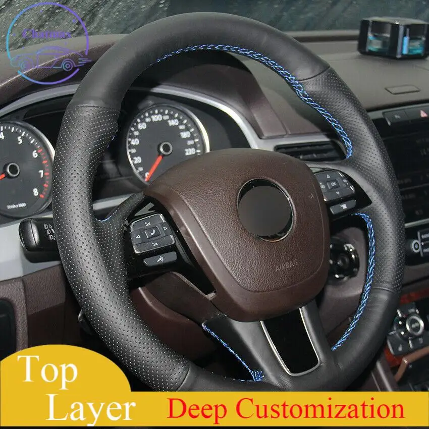 

Чехол на руль для Volkswagen Touareg 2017, черный, искусственная кожа, противоскользящий дизайн, всесезонный, удобный