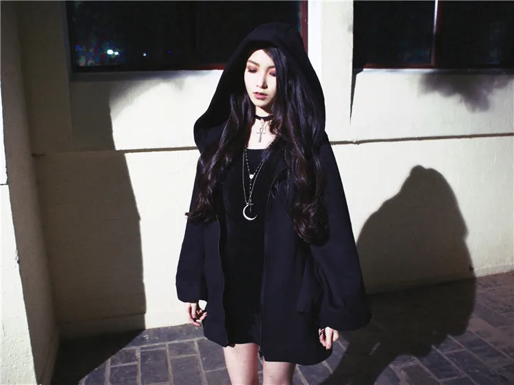 Ruibbit осенне зимнее женское твидовое Пальто Harajuku Goth Skeleton с принтом Луны толстовка