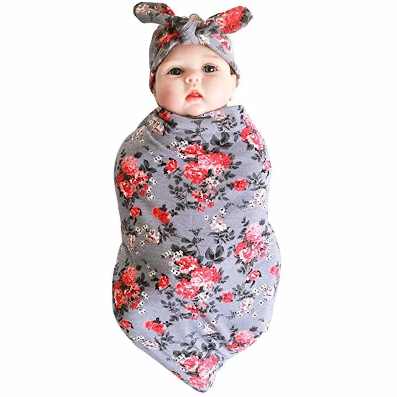 Пеленальное Одеяло для новорожденных и повязка на голову набор одеяло s серый