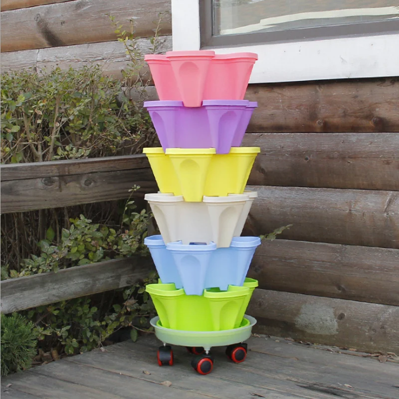 

Creative Balcony Flower Pot Stackable Planter Vertical Succulents Plant Pot Tray Bonsai Strawberry Vegetable Garden Accessories