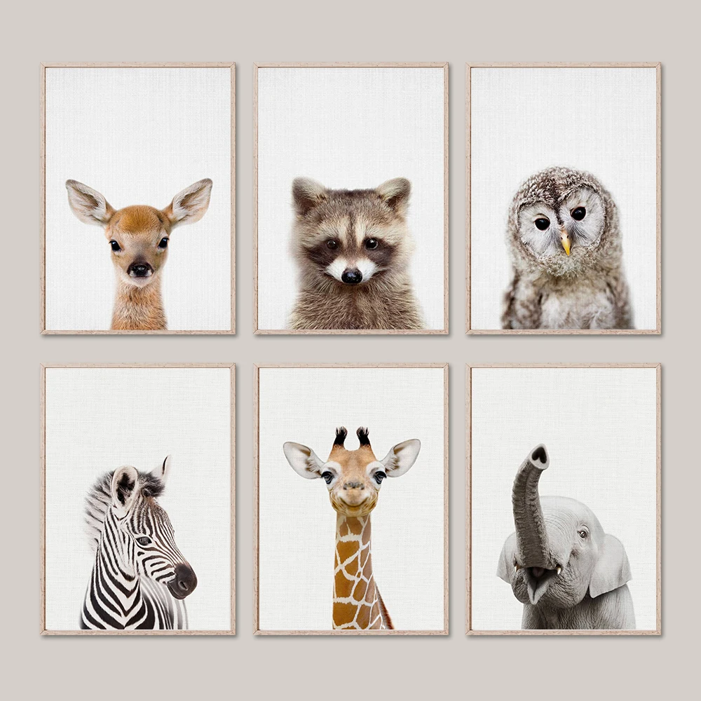 Жираф кролик слон холст Детская фотография на стену картина с рисунком леса