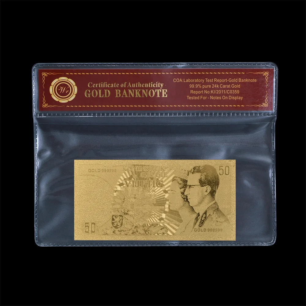 WR Prop Money Belgium 1943 Year 50 Franc Gold Banknote with Coa Frame Europe Fake Money Dollar Business Gifts for Men