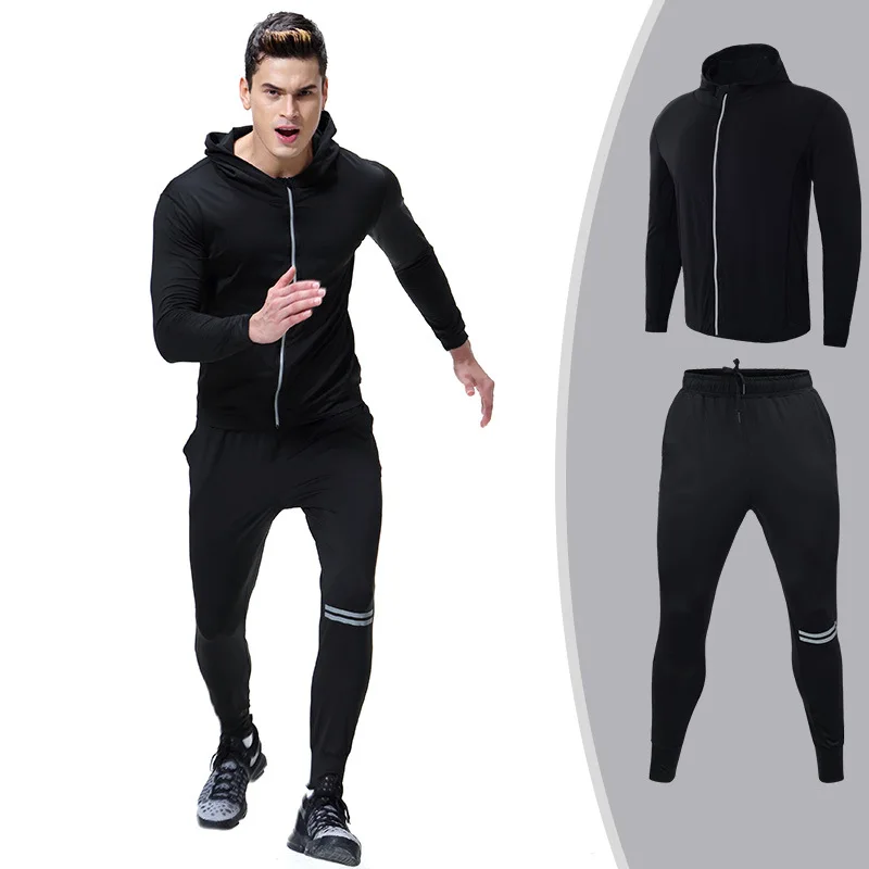 

2Pcs Training Track Suit Men Sports Top Running Set Fitness Male Gym Bodybuilding Pants Hooded Shirt Outdoor Sportswear Trousers