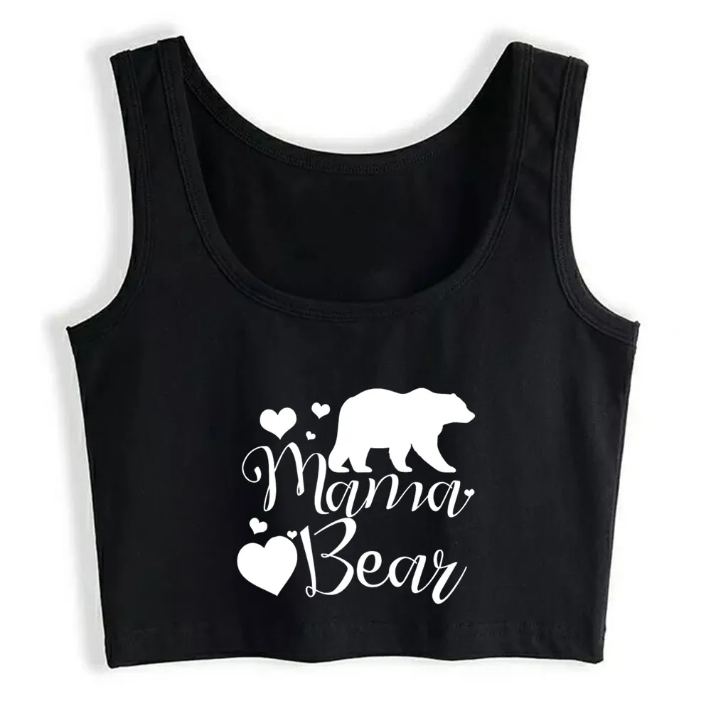 

Crop Top Female Mama bear Fit Black Print Yoga Vest Tank Top