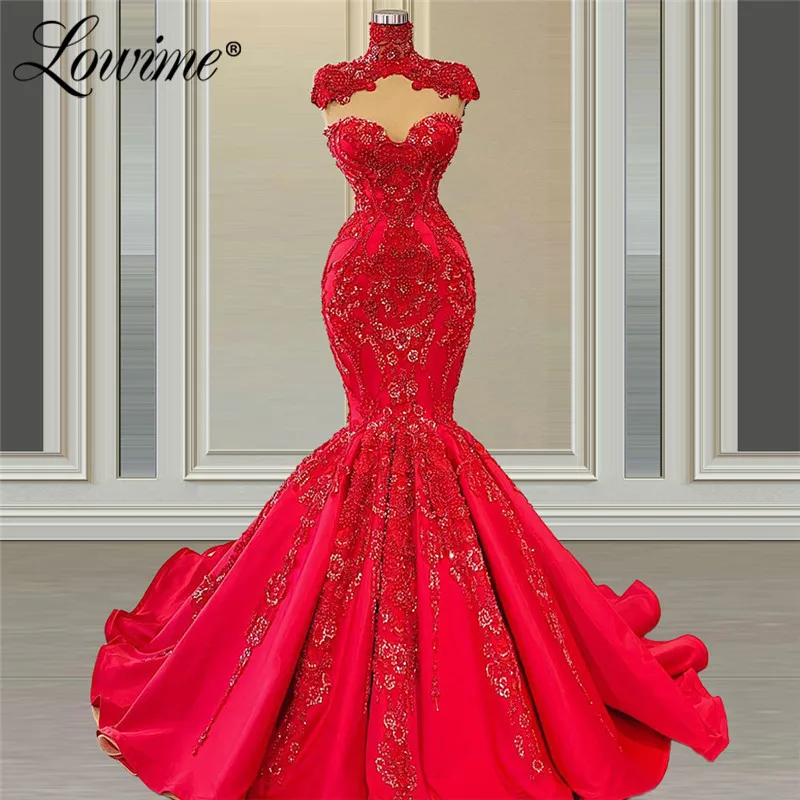 

Lowime Elegant Applique Beading Evening Dresses Mermaid Two Pieces Formal Arabic Dubai Evening Wear Long Party Gowns Vestidos