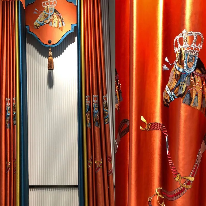

2021 новый роскошный оранжевый шторы, занавески, enhao для гостиной вышивка Затемняющая штора Панель для Вилла Examplary декор для костюма для штор