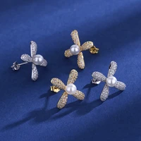 fashion cross stud earrings silver plated exquisite zircon pearl womens stud earrings wedding party jewelry daily collocation