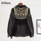 Осенняя уличная одежда, джинсовая куртка для женщин, джинсовая куртка с ручными заклепками и бахромой с вышивкой, свободные пальто, женская верхняя одежда
