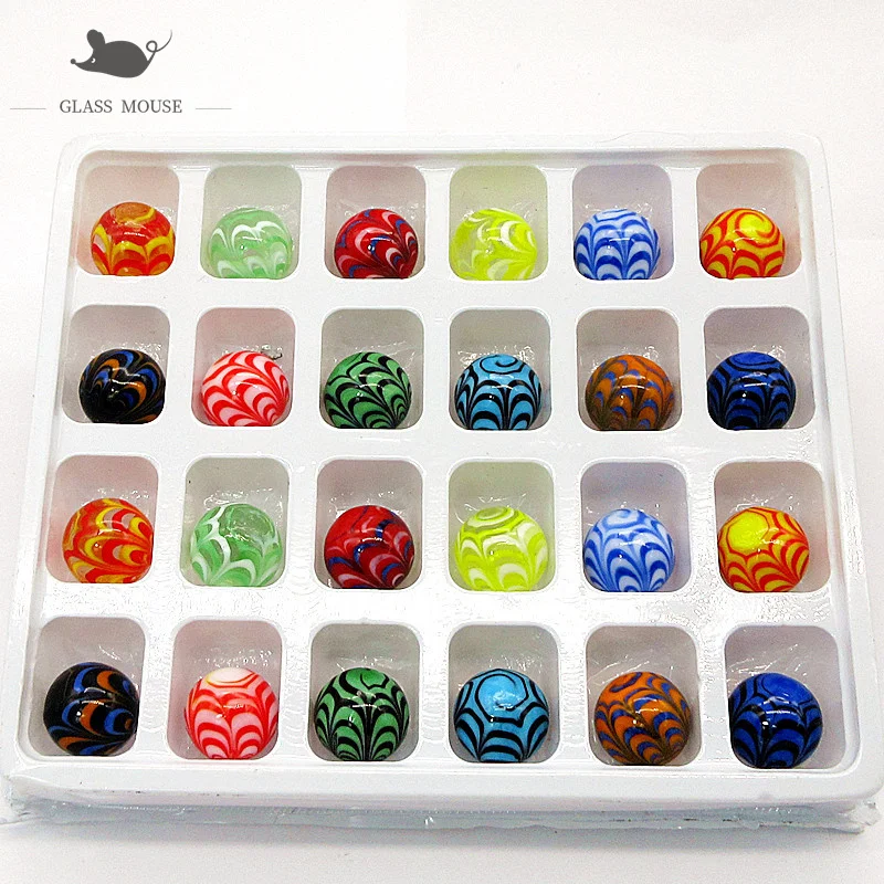 16mm round feather design handmade glass marbles ball charms home decor accessories vase filled game toy for kids children 24pcs free global shipping
