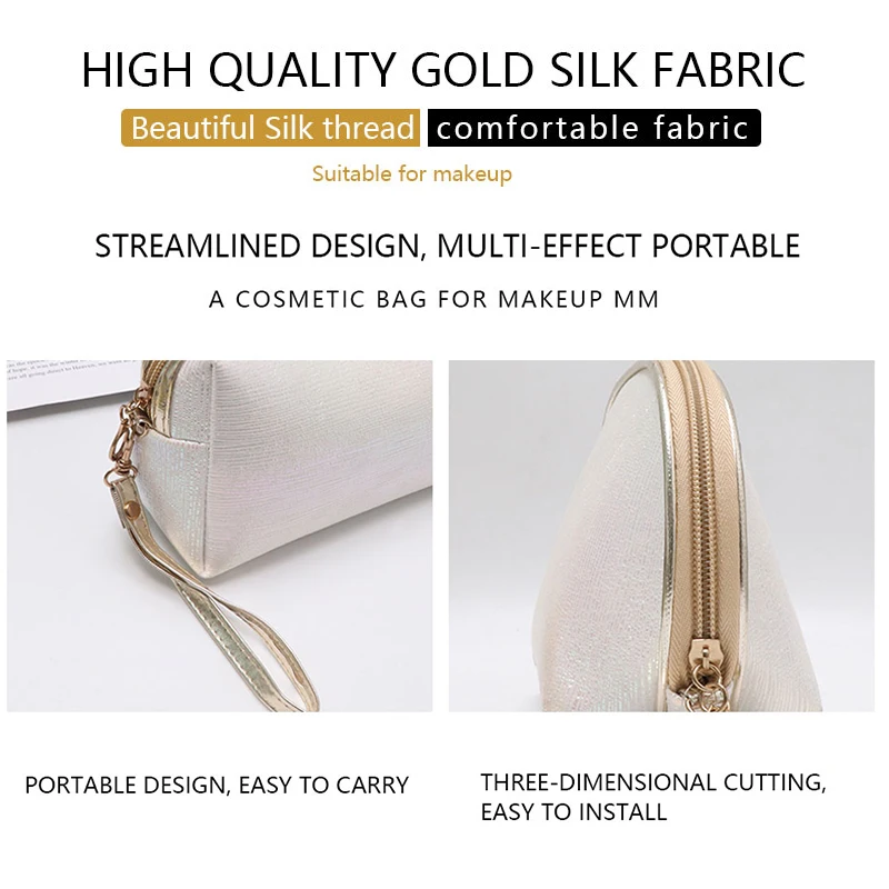 MIXDAIR Makeup Bags Gold Silk Women Cosmetic Bag Make Up Organizer Holder Waterproof Handbag Zipper Multifunction Beauty | Красота и