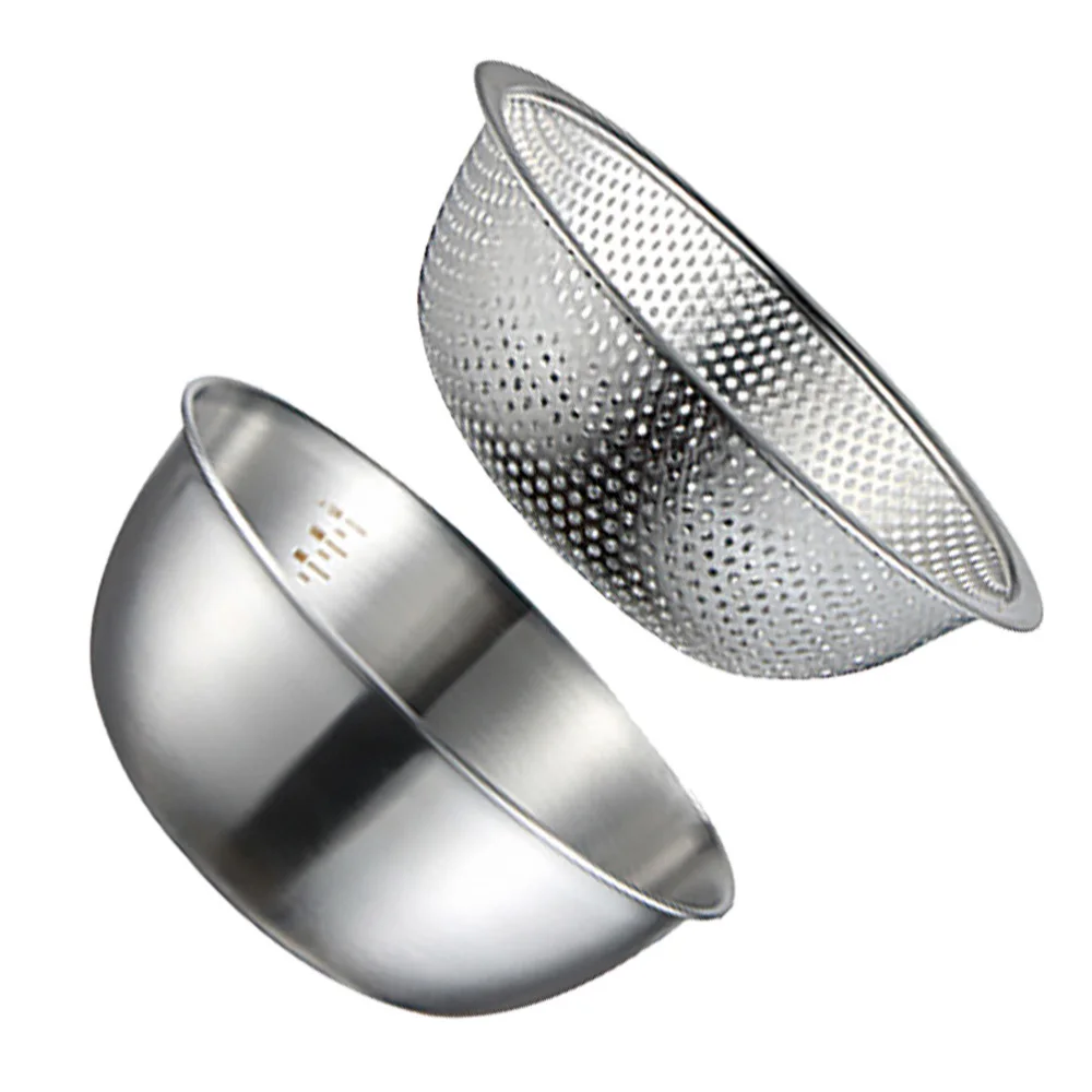 

2 Pcs Drying Baskets Stainless Steel Kitchen Tools Fruit Drainer Bowls (Silver)
