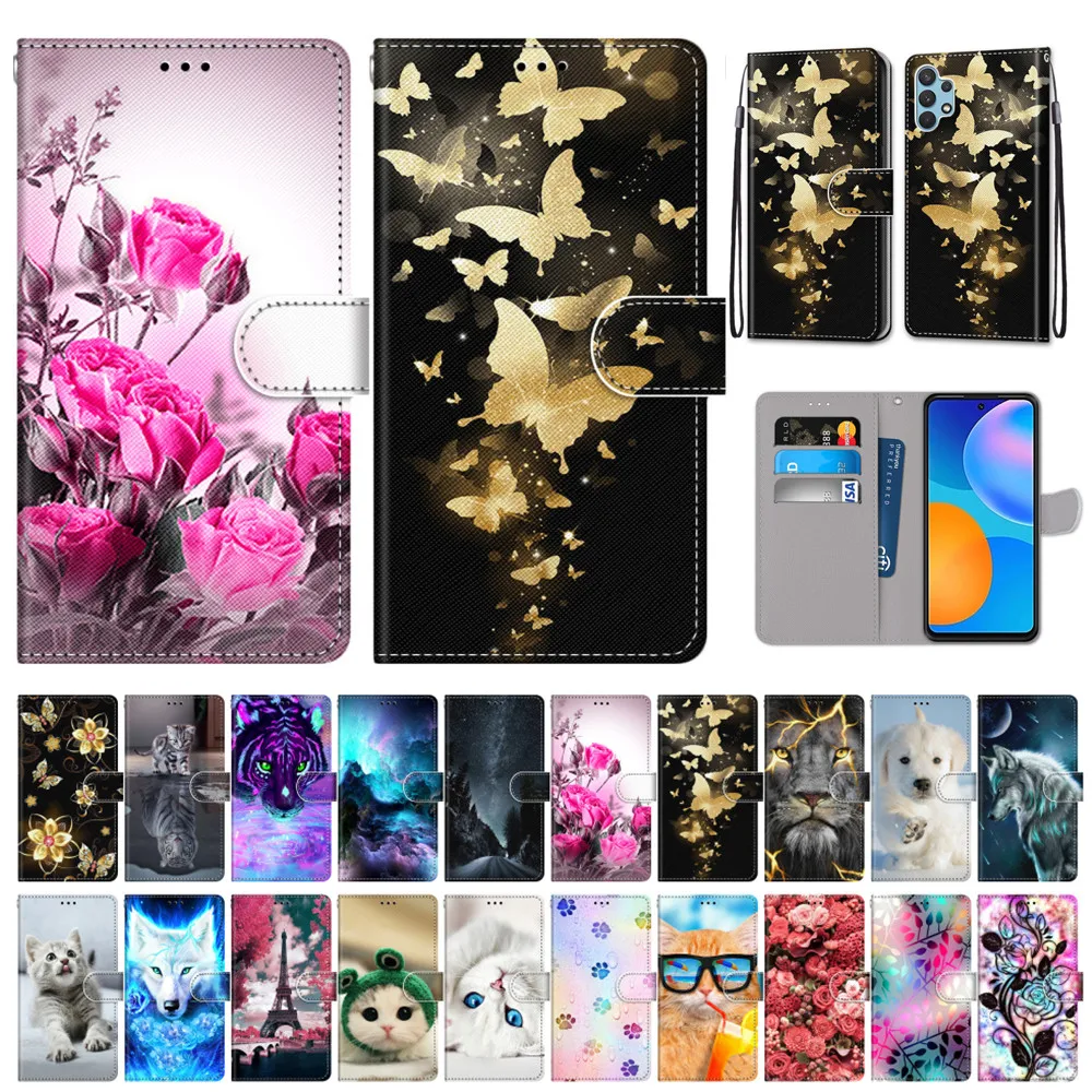 

A52 5G Case for Samsung Galaxy A32 4G A42 A72 A12 M51 A51 A71 A31 A02 F62 M62 Phone Fundas Flip Wallet 3D Painted Leather Cover