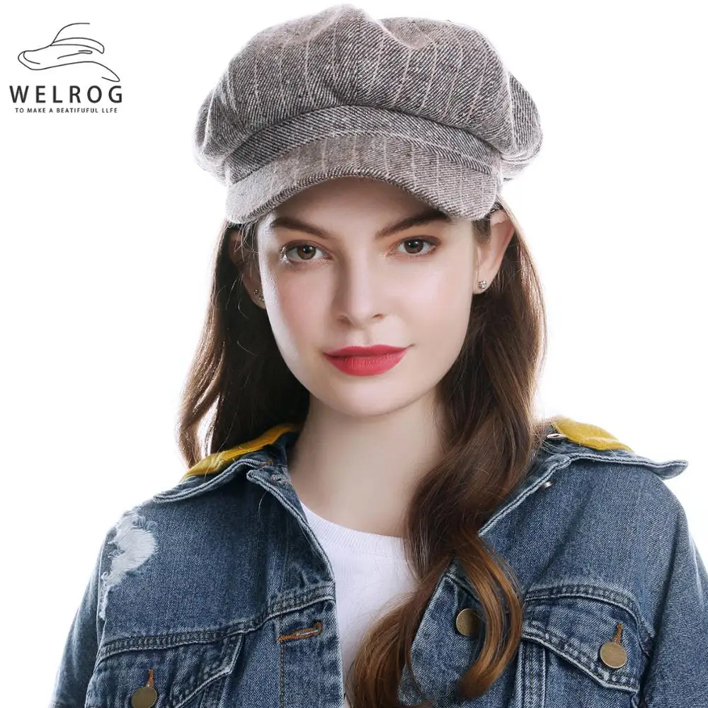 WELROG 2020 Женская восьмиугольная Полосатая кепка газетчика из искусственной шерсти