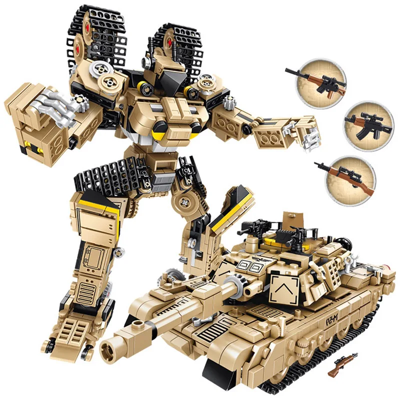 

Future military M1A2 Abrams Main Battle Tank transformation robot 2in1 batisbricks building block ww2 army figures bricks toys