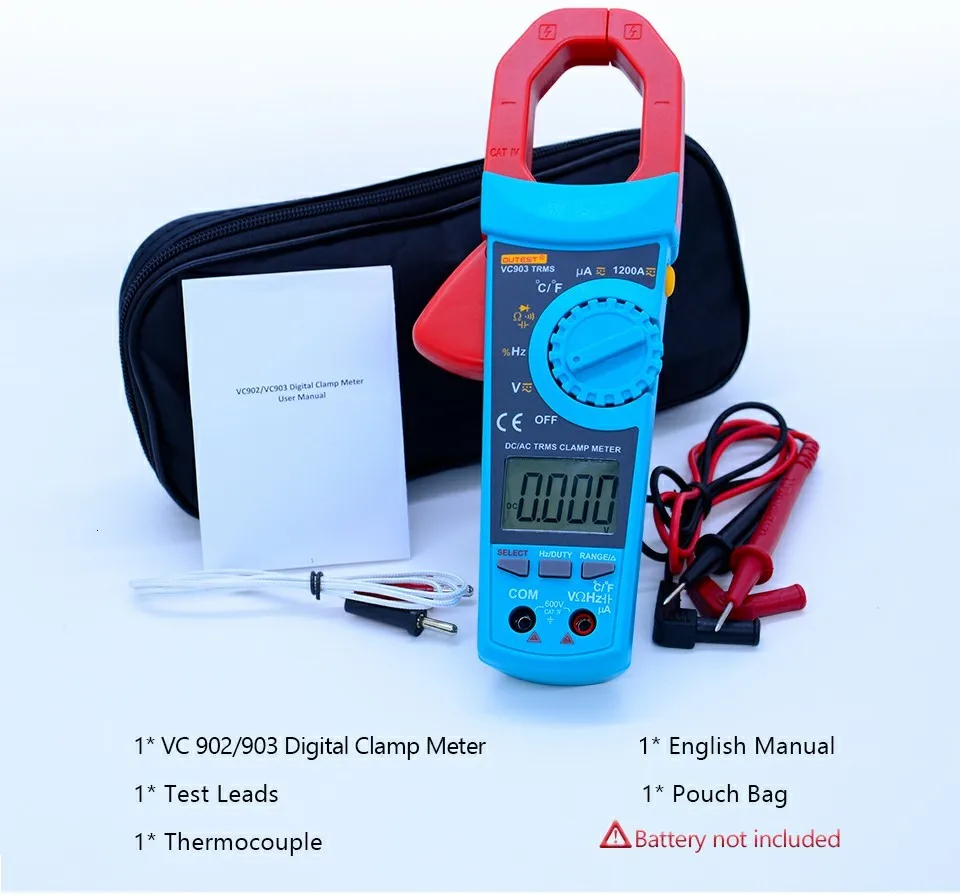 OUTEST True RMS AC/DC Цифровой клещи Авто Диапазон ac dc Напряжение Ток Сопротивление Емкость рабочий цикл 1%~ 99% 1200A