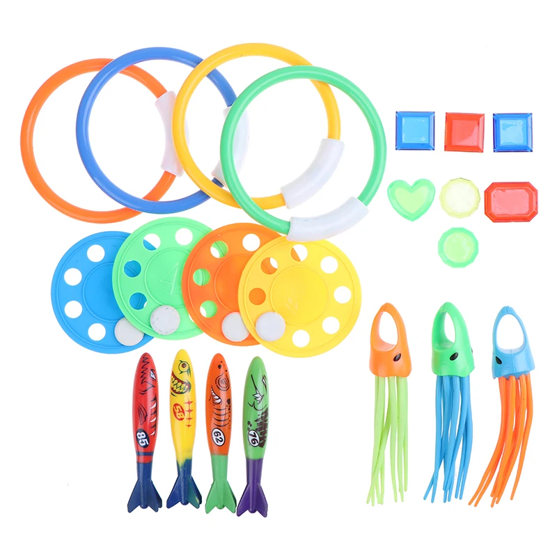 

21pcs Diving Torpedo Rocket Throwing Toys Pool Diving Game Summer Torpedo Robber Child Underwater Diving Stick Play Water Toy