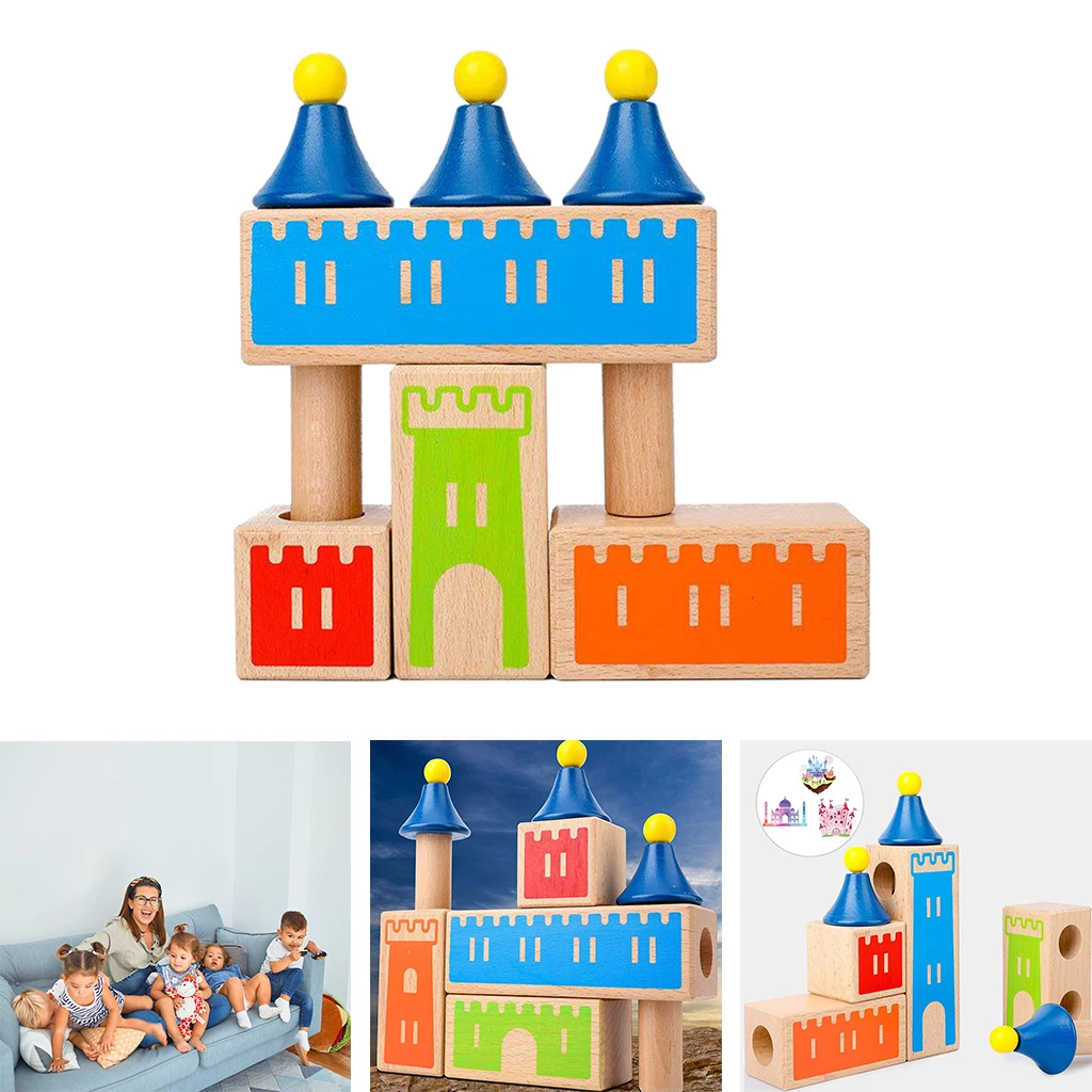 

Набор строительных блоков с деревянным замком, обучающие игрушки для дошкольного обучения, игрушки для малышей 3 + лет, подарки для мальчико...