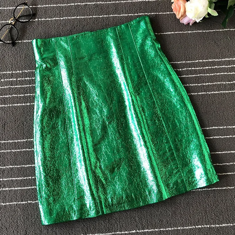 

New Women 2021 High Waist Wrap Skirt Sexy Mini Club Party Bright Sheepskin Real Leather Skirts A Line Slim Fit Short Punk Skirt