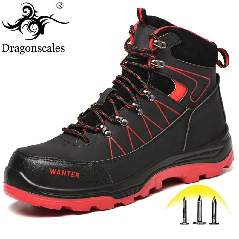 

Защитные ботинки со стальным носком для мужчин и женщин, кожаные рабочие ботинки с защитой от проколов и строительства, защитная обувь большого размера