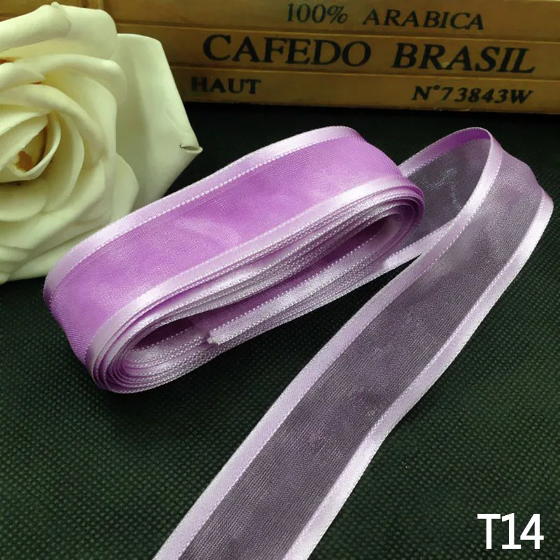 T14 purple 5 м 25 мм лента из органзы ручной работы сделай сам лук Ремесло свадебный торт карты подарочная упаковка Рождественское украшение дерево орнамент атласная лента - Цвет: T14 purple