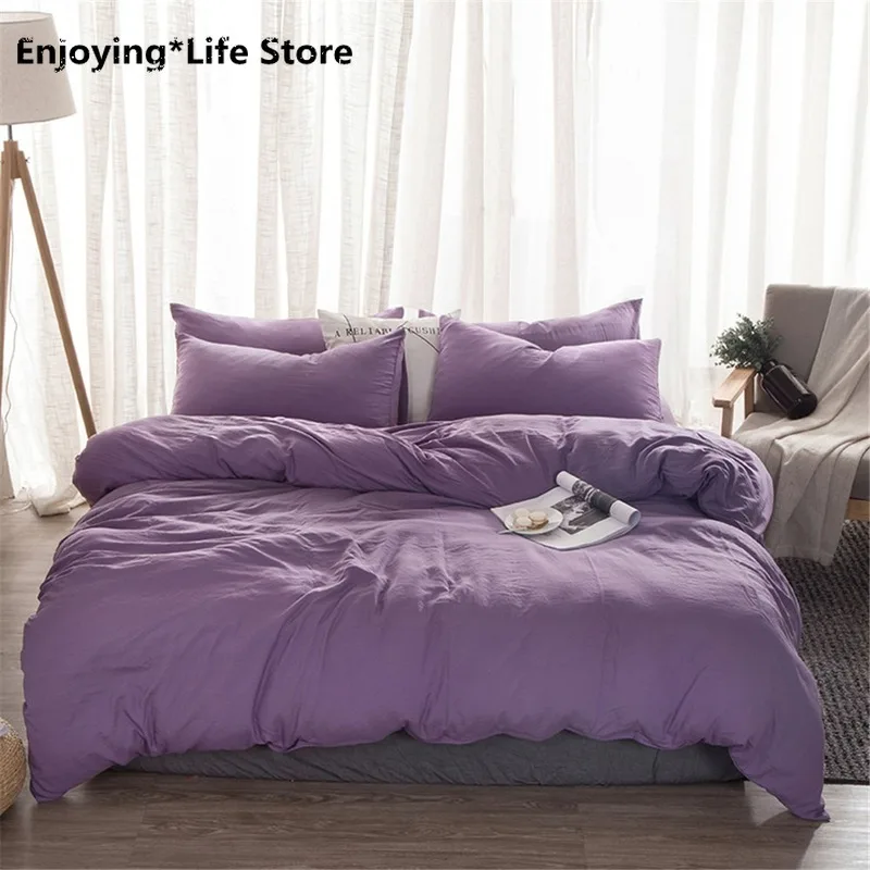 

Soft Washed Cotton Bedding Set Purple Bedlinen Twin Queen King Duvet Cover Bed Sheet Pillowcase Adult Solid Color Bedclothes