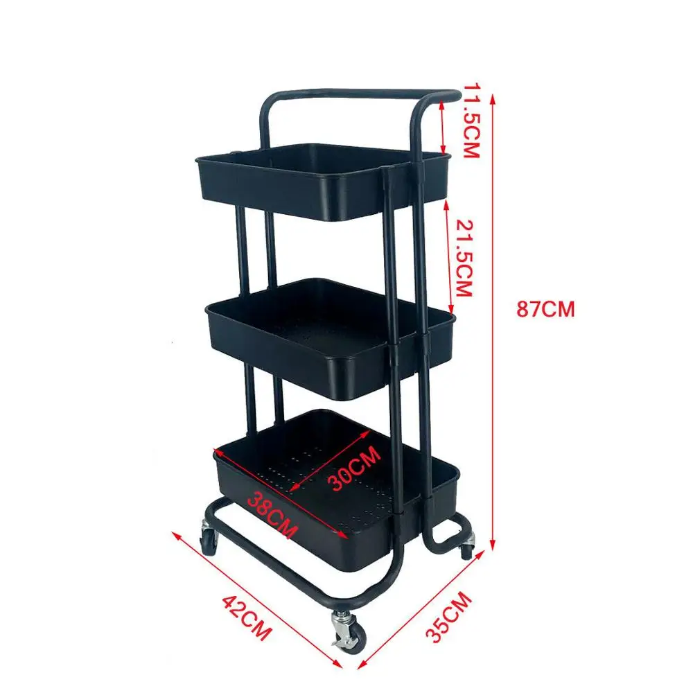 

Kitchen Trolley 3 Tier Utility Cart Multi-Function Rolling Trolley Storage Trolley Kitchen Rack Trolley Rolling Metal Trolley