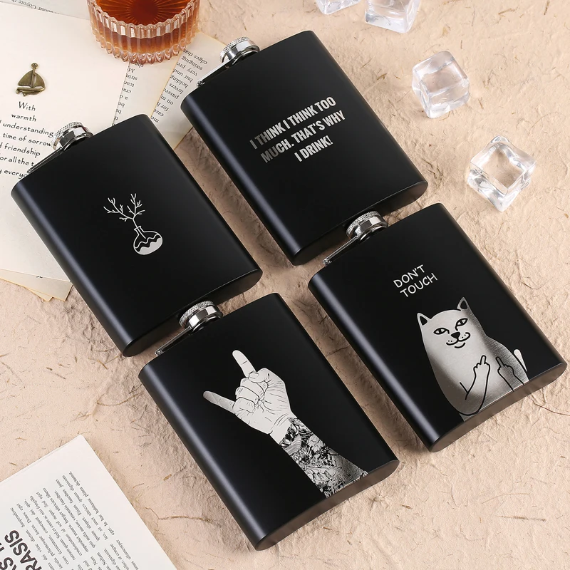 8 унций анимация английский черный матовый металл нержавеющая сталь фляга