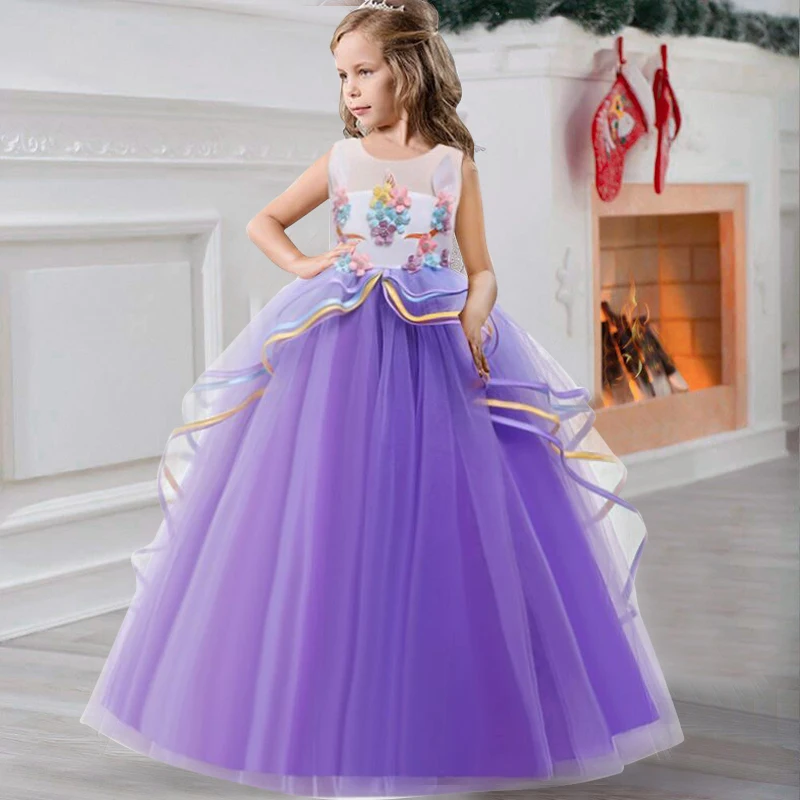 Style 3 Purple Элегантное вечернее платье для девочек на свадьбу длинные платья для выпускного вечера для детей, праздничные платья принцессы с v-образным вырезом на спине для девочек возрастом от От 6 до 14 лет - Цвет: Style 3 Purple