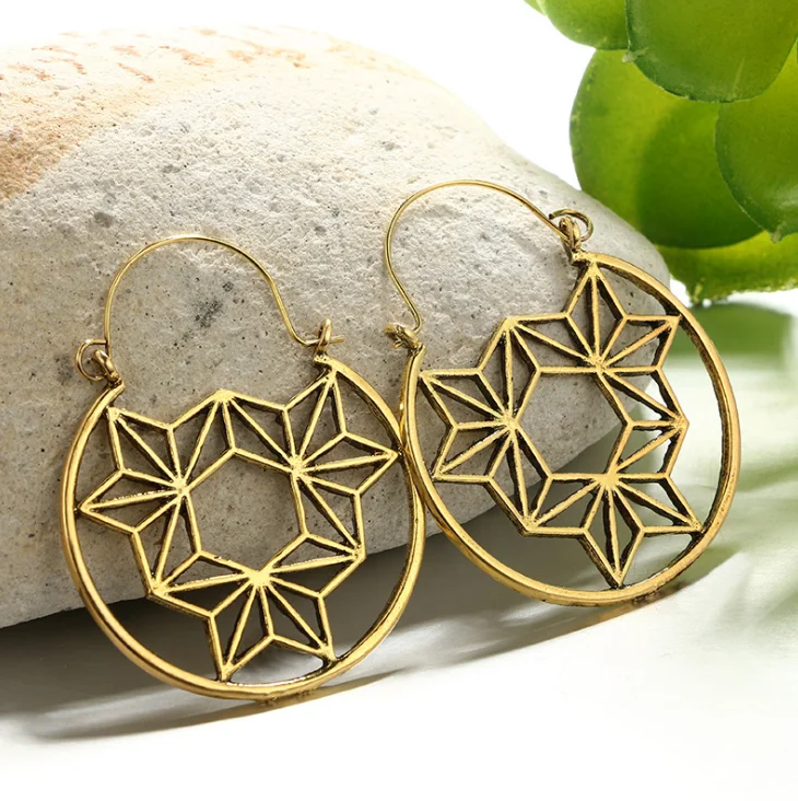 Винтажные старинные золотые серебряные геометрические полые серьги-кольца с