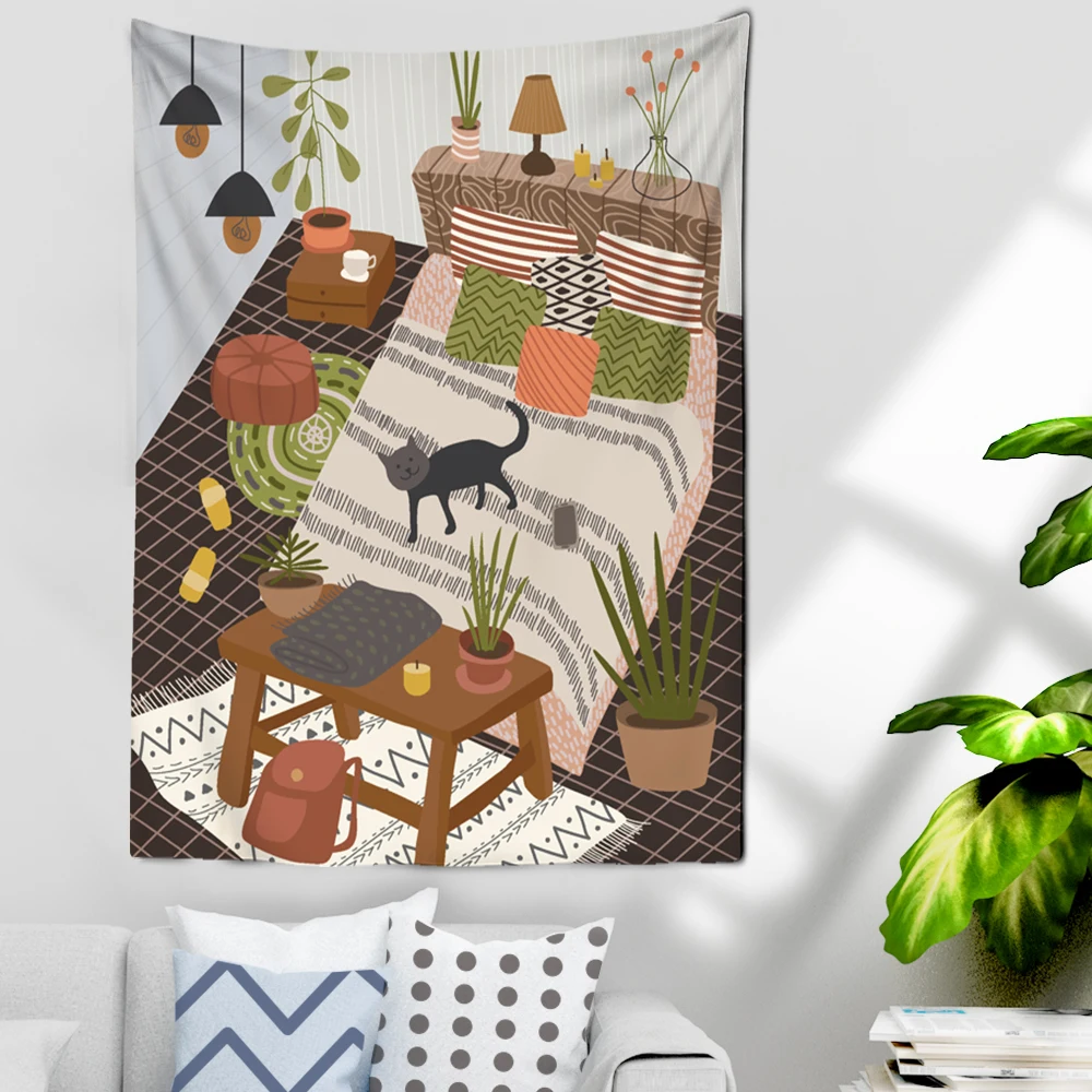 Богемная африканская девушка кошка настенная Картина на холсте скандинавский