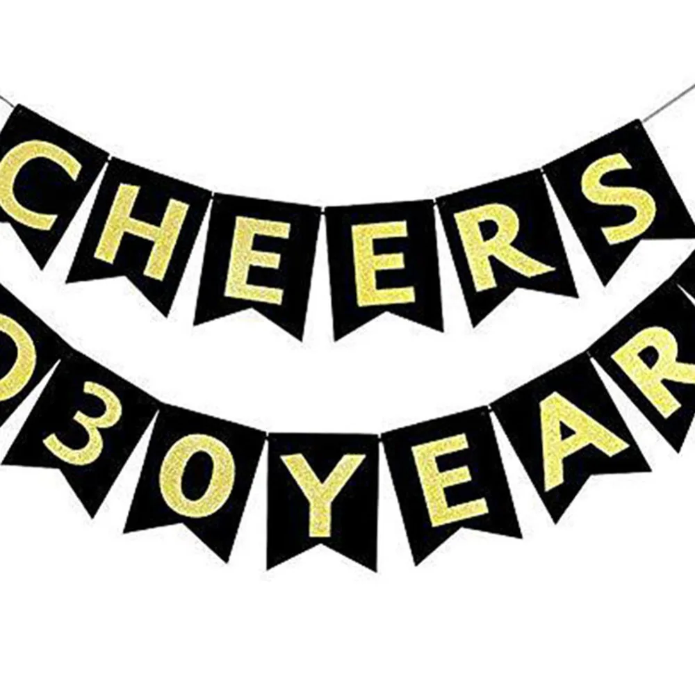 CHEERS To 30 YEARS Pattern Flags Banner Bunting Pennant Wedding Decoration Vintage Baby Birthday Decorations | Дом и сад