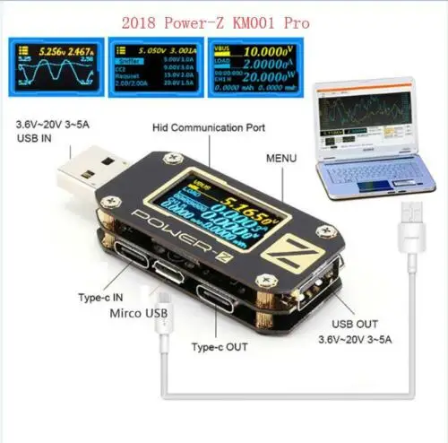

POWER-Z KM001 Pro USB PD QC3.0 QC2.0 Tester Voltage Current Ripple Type-C Meter