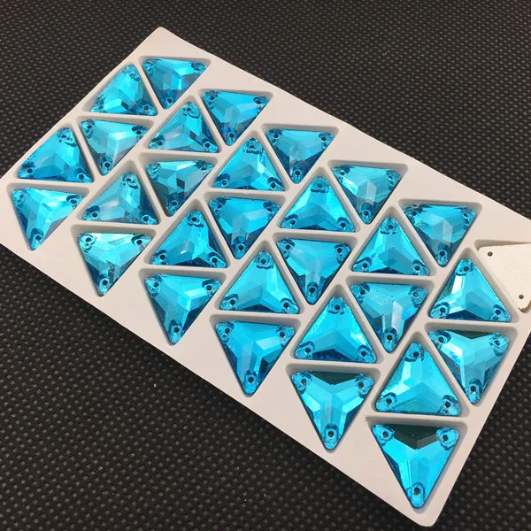 aquamarine Треугольные стразы с плоской задней частью и 3 отверстиями, стеклянные кристаллы, 12 м, 16 мм, 22 мм, стразы, бусины для свадебного платья, обувь, сумки, сделай сам, отделка - Цвет: aquamarine