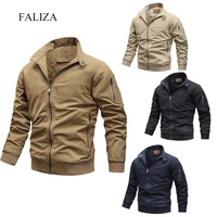 faliza thick jackets mens autumn winter military windbreaker stand collar bomber jacket male cotton inner arm pockets coats h916