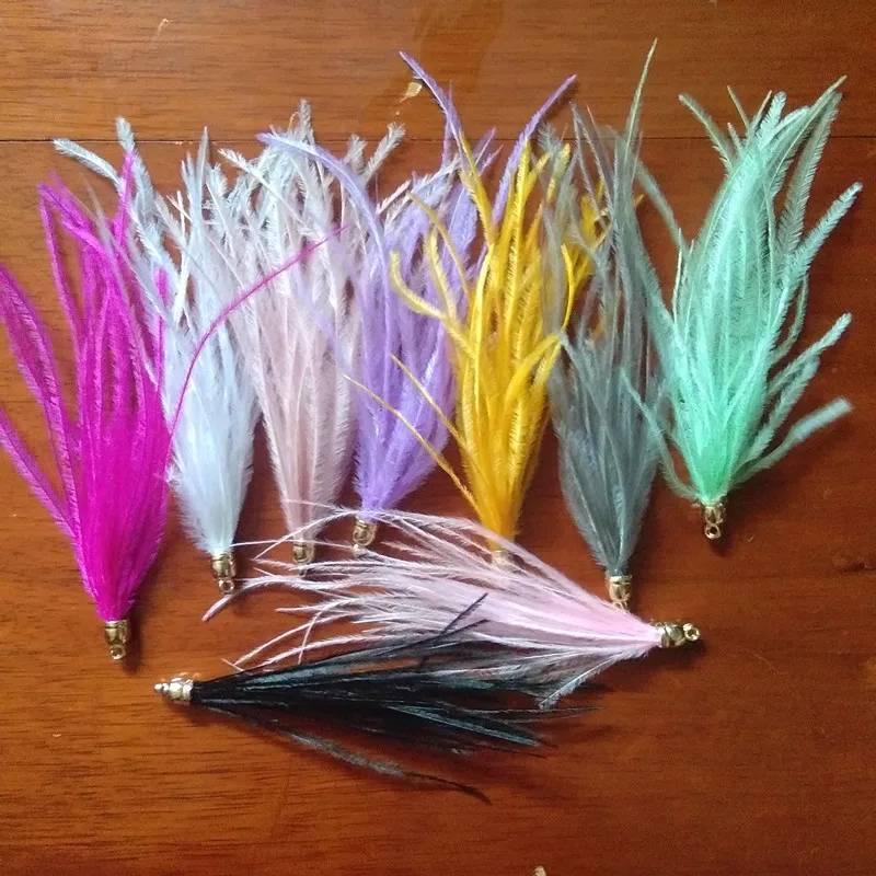 1piece Ostrich Feather Tassel Pendant Handmade Gold Cap Pom Jewelry Making Chain DIY Curtain Drop Earring | Украшения и