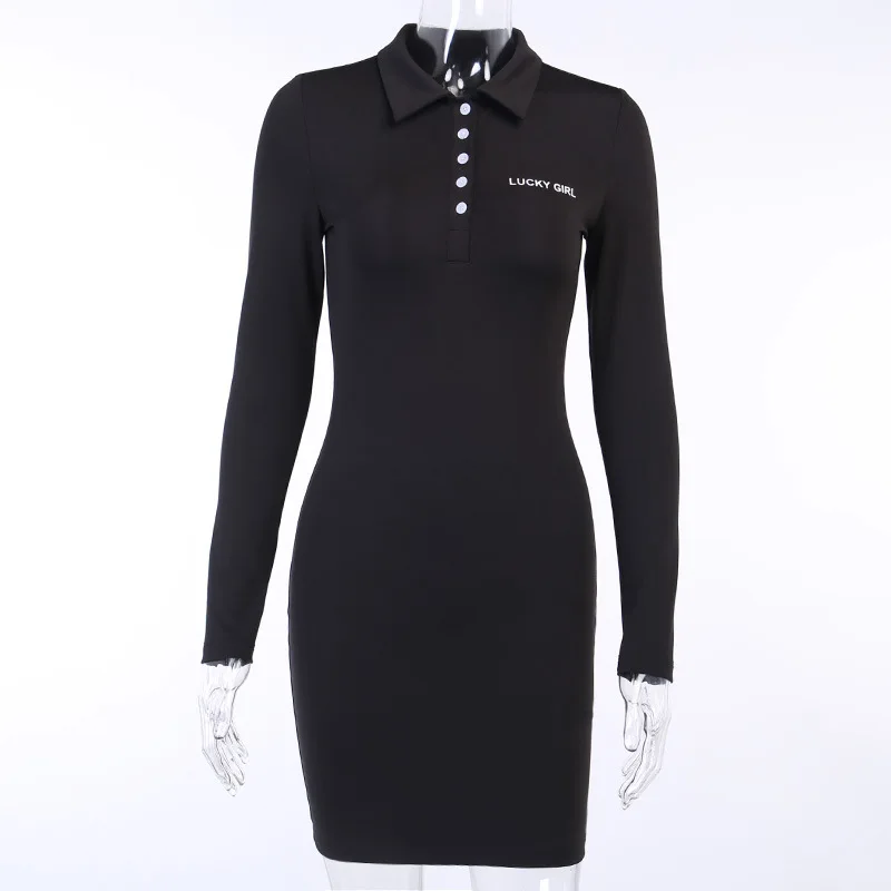 

Cool Polo Dress Women Restrained Waist One-Step Dresses Sheath Party Club Long Sleeve Fall Fashion Sukienka