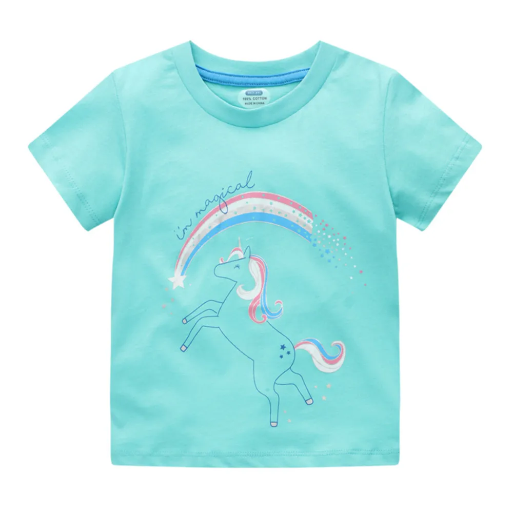 

Jumping Meters Summer Blue T shirts For Girls Cotton Unicorn Print Fashion Children's Tees Girls Clothing Tops