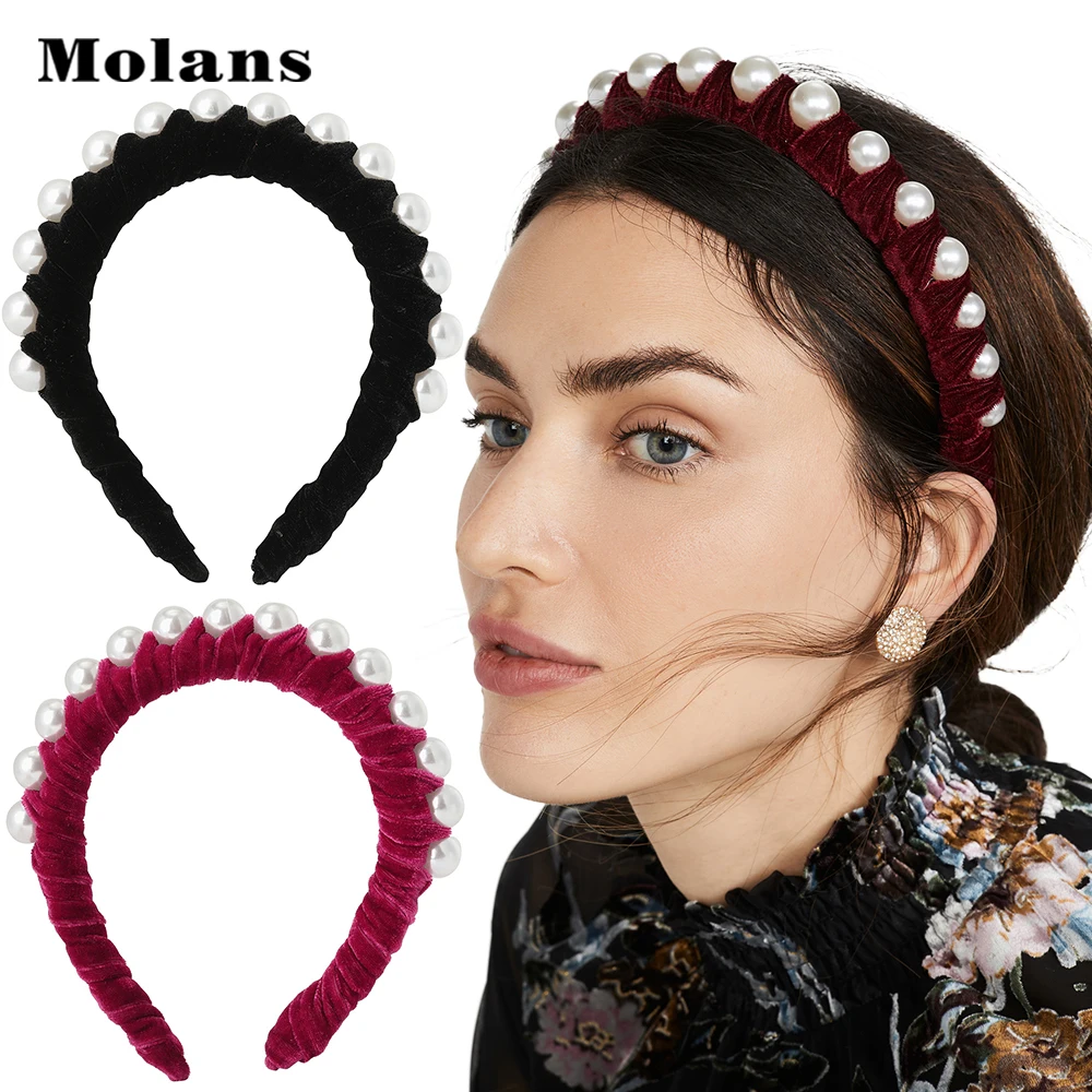 Molan большой жемчужный обруч для волос бархатная плиссированная модная повязка на
